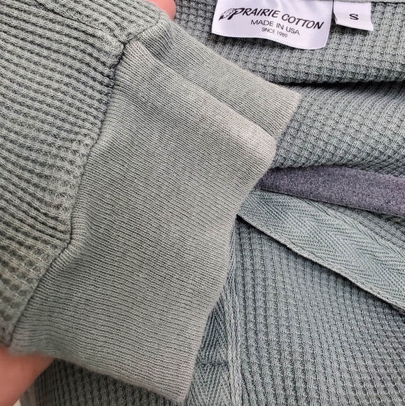 Prairie Cotton Seafoam Green Hooded 100% Cotton Henley Size S-M Made in … - Picture 8 of 9